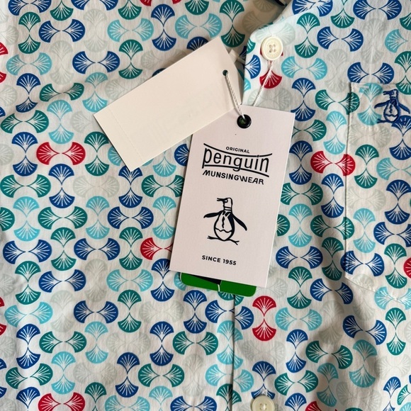 Original Penguin Short Sleeve Collared Button Up Art Deco Geo Print Mens Size M - Picture 9 of 11